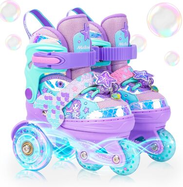 Дитячі ролики Meerjungfrau для дівчаток, 4 розміри, регульовані, з підсвічуванням, 3 колеса, фіолетовий