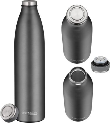 Термос-пляшка THERMOS 1 л, кам'яно-сіра, з нержавіючої сталі, зберігає тепло 12 годин, холод 24 години, герметична, для газованої води, для школи та офісу