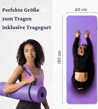 Килимок для йоги 60x185 см – фіолетовий, нековзний, товстий. Килимок для фітнесу, спорту, тренувань, залу.