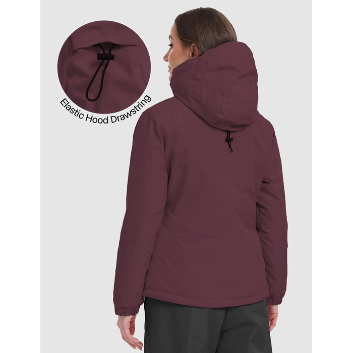 Жіноча лижна куртка GEMYSE з інтегрованими захисними ременями. Тепла водонепроникна вітронепроникна куртка-сніговик для активного відпочинку (XL, Темно-червоний)