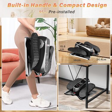 Міні електричний еліптичний тренажер для дому: крос-тренажер з 12 швидкостями та 2 режимами, педальний тренажер для літніх людей, з пультом дистанційного керування та дисплеєм, тренажер для ніг сидячи