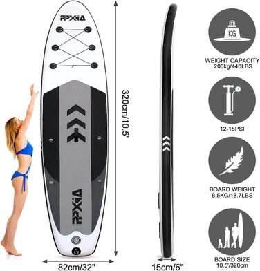 Надувний SUP Board (Stand Up Paddle Board) для дітей та дорослих, 320/335x84x15 см, до 200 кг, повний комплект, м'ятний колір