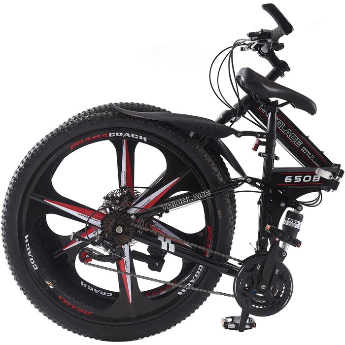 Складаний гірський велосипед MTB 24 дюйми, 21-швидкісна передача Shimano, двосторонній амортизатор, легка рама, спортивний велосипед для дорослих (Чорно-червоний)