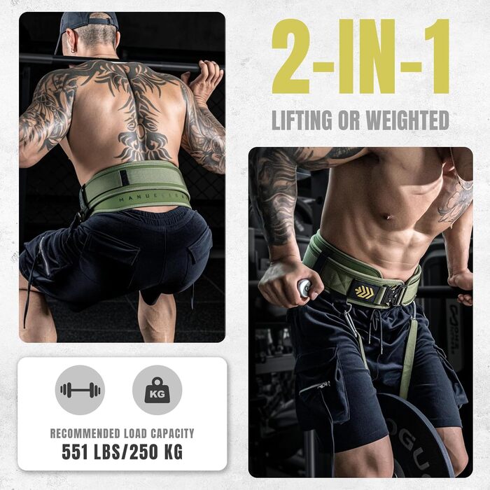 Важкий пояс 2-в-1 з мотузкою 92 см, подвійний пояс для важкої атлетики, пауерліфтингу, фітнесу, зважений пояс для підтягувань та присідань, зелений L