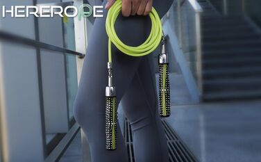 Стрибкове канат HEREROPE 1/1.8 кг з вантажем для фітнесу, швидкості, кардіо, боксу та тренувань. З підшипником, зручною ергономічною ручкою, неплутаним кабелем. Підходить для дорослих, висотою 1.65м - 1.73м, Neno Green M - 2.59м