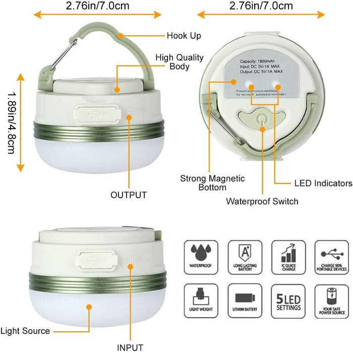Набір LED кемпінгових ліхтарів Flintronic (2 шт.), 5 режимів SOS, водонепроникні, міні-ліхтарі для намету, портативні, для туризму, риболовлі та надзвичайних ситуацій
