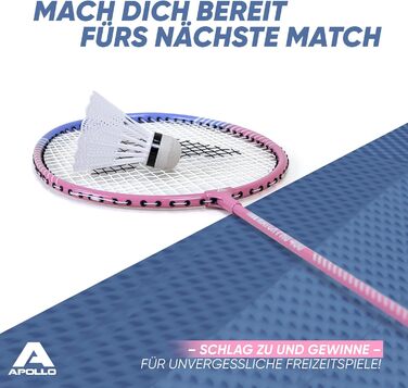 Набір для бадмінтона Apollo Match Pro 400: ракетки для дітей та дорослих, легкі алюмінієві ракетки, комплект з сумкою (блакитно-рожевий)