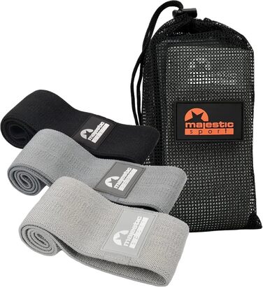 Набір еластичних гумок для сідниць Majestic Sport (3 рівня, 3 дизайни), чорний, темно-сірий, сірий