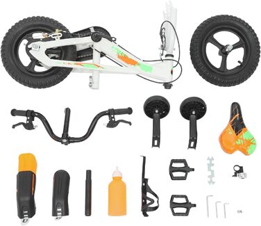 Дитячий велосипед 12 дюймів з підставками та пляшкою для води, регульований по висоті, для дітей 2-5 років, білий