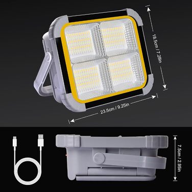 ERAY Сонячний LED прожектор 150W з акумулятором 7800mAh, 336 LED, 4 режими, 3 способи зарядки, портативний кемпінговий ліхтар та робоча лампа для кемпінгу, гаража, надзвичайних ситуацій на відкритому повітрі (сірий)