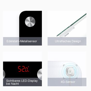 Ваги для вимірювання жиру в тілі Nilpferd, цифрові ваги, аналіз складу тіла з APP та Bluetooth, 180 кг, високоточні сенсори, сумісність з iOS та Android, батареї в комплекті, чорний