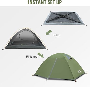 Намет Night Cat Camping 2-місний, водонепроникний, легкий, 3 сезони, з тамбуром, компактний, зелений