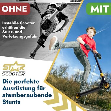 Трюковий самокат STAR SCOOTER Pro Sport для дітей від 7 років та дорослих, алюмінієвий, HIC, колеса 110/120 мм, чорний і золотий