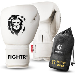 Боксерські рукавички FIGHTR Pro з натуральної шкіри для чоловіків і жінок, 14 унцій, для боксу, MMA, Муай Тай, кікбоксингу, з чохлом, колір білий