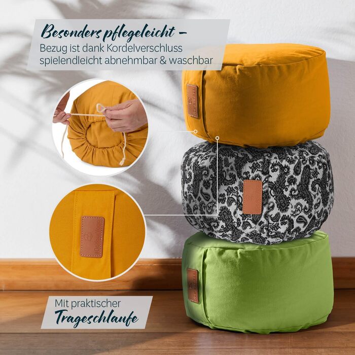 Йога болстер rundes 30см x 15см | Знімний чохол, наповнювач - органічна гречка/кукурудзяне лушпиння | Для інь-йоги та медитації (лушпиння пшениці, колір куркума)