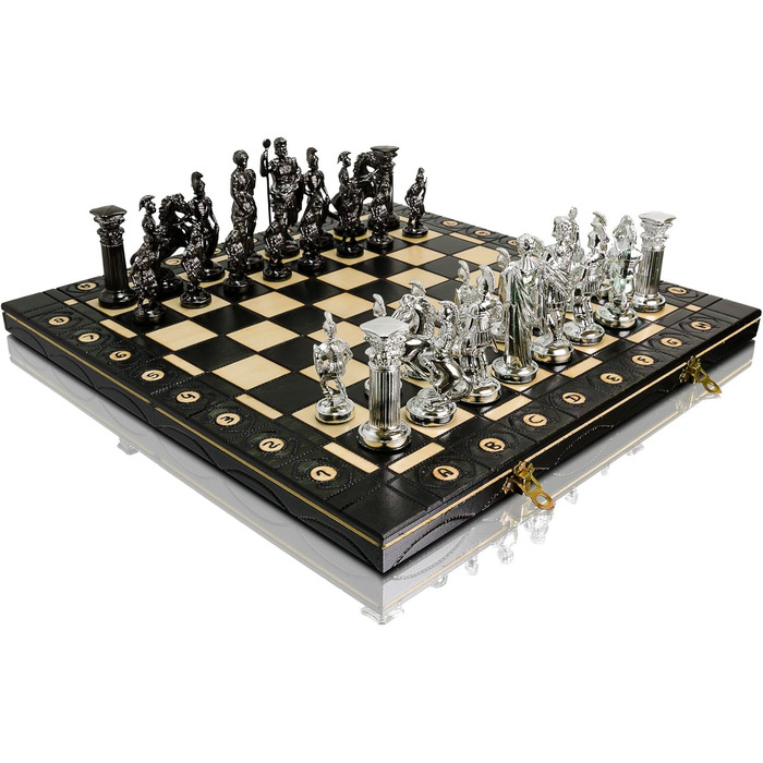 Шахи Master of Chess Spartan 40x40 см, металізована пластикова фігура, дерев'яна дошка, антик Рим, класична настільна гра