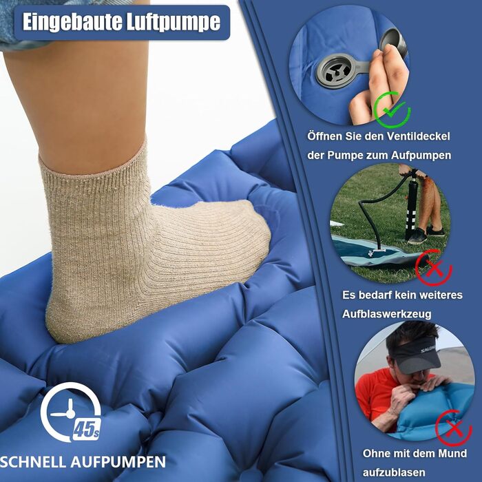 Надувна туристична матрац Holwim Isomatte з самонадуваванням, з подушкою та насосом, блакитна