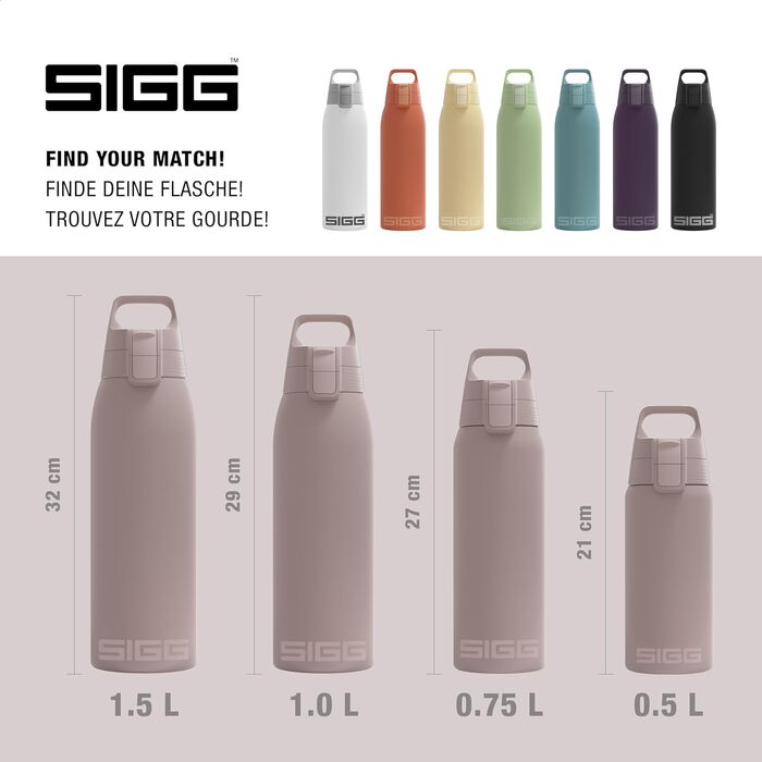 Термос-бутилка SIGG Shield Therm One 1 л, ізольована, для газованих напоїв, не протікає, підходить для посудомийної машини, BPA-free, 90% перероблена нержавіюча сталь, теплий сірий