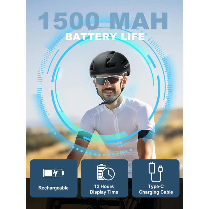 Розумний велосипедний шолом TMEOIIPY з LED-дисплеєм, USB-зарядкою та пультом для поворотників, для чоловіків і жінок