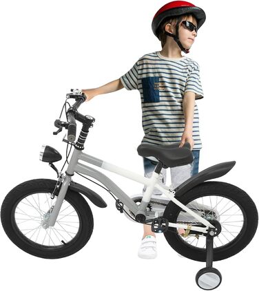 Дитяче велосипед 16 дюймів з додатковими колесами, LED-підсвічуванням, для дітей 5-8 років, регульоване сідло та кермо, вантажопідйомність 60 кг, міцний сталевий фрейм, безпечні гальма