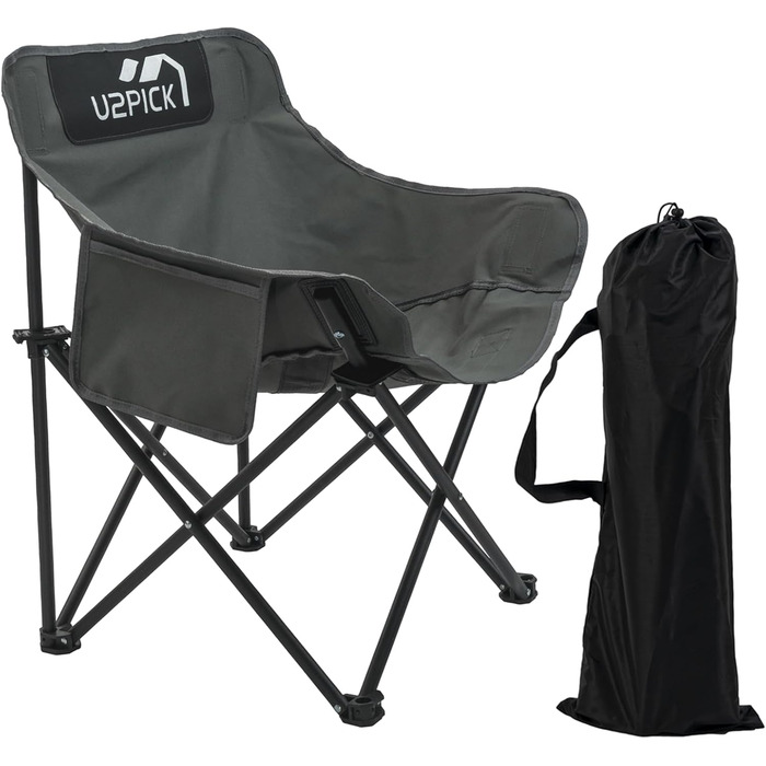 Складний стілець U2PICK для кемпінгу: легкий, зручний, до 160 кг, з сумкою, сірий