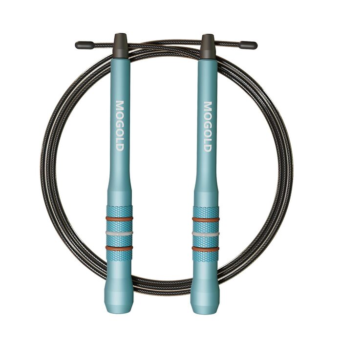 Скакалка Springseil для дорослих, фітнес, швидкість, алюмінієві ручки блакитні, 300 см, PVC-сталевий трос, 360° обертання, антиковзний, для CrossFit
