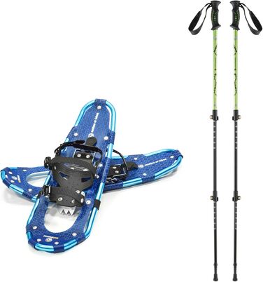 Легкі снігоступи outdoorer SnowHiker з алюмінієвою рамою, класичні, з храповою фіксацією для жінок і чоловіків, розмір L, з алюмінієвими палицями