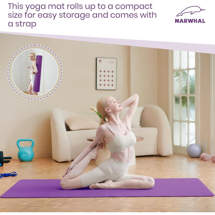 Килимок для йоги Narwhal TPE, 190x80 см, антиковзаючий, фіолетовий/рожевий