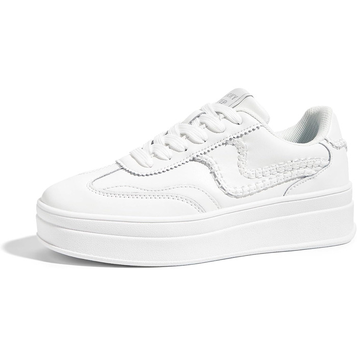 Жіночі кросівки на платформі LUCKY STEP – модні масивні кросівки, зручні шнурівки для повсякденного носіння та прогулянок з прошитими деталями, чорно-білі (білі, 42 EU)