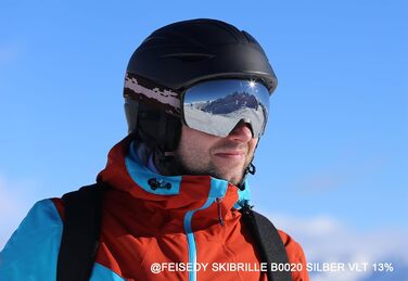 FEISEDY Лижна маска OTG з магнітною змінною лінзою, 100% UV-захист, антифог, для чоловіків і жінок, для окулярів, сноуборд, катання на лижах, велосипед, зимові види спорту, біла дзеркальна лінза, матово-чорна оправа