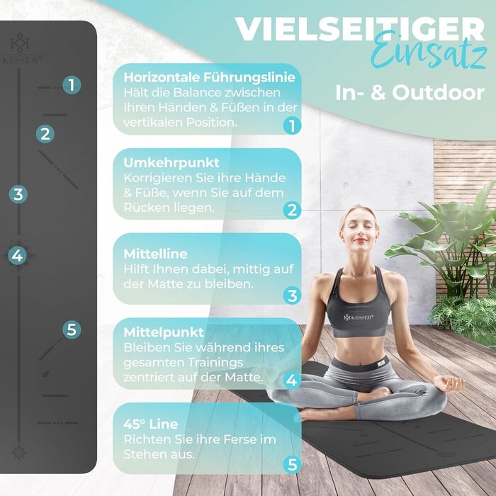 Килимок для гімнастики KESSER® з ручкою для перенесення, TPE, антиковзкий, для йоги, фітнесу, пілатесу та тренувань, 183 x 61 см