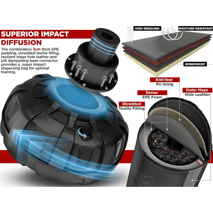 Стенд-боксерський мішок RDX 6FT (183 см) з рукавичками та чохлом, XXL, для ММА, кікбоксингу, боксу, муай-тай, чорний