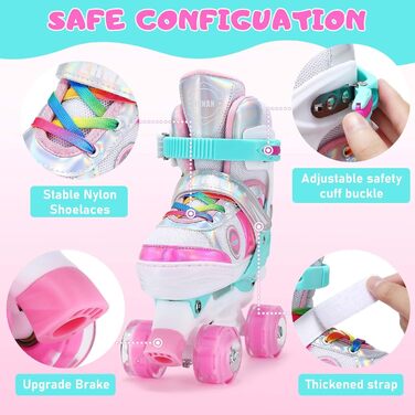 Ролики для дітей, ролики для дівчаток, регульовані ролики з підсвічуванням, для віку 3-8/6-12 років, розмір EU28-32