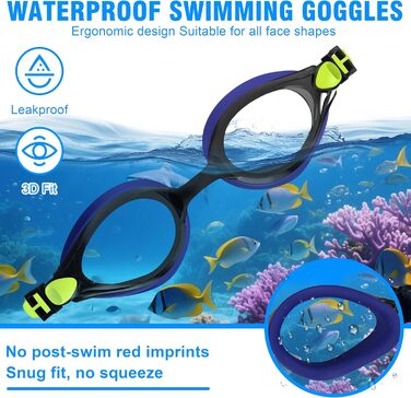 Маска для плавання Schwibrille Unisex (доросла), антизапітніюча, водонепроникна, UV-захист, широкий огляд, для чоловіків/жінок (M, BLYL)