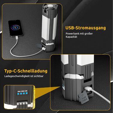 Тeleskopна кемпінгова лампа: LED-ліхтар з 5 режимами освітлення, магнітна, складна, для кемпінгу, походу, надзвичайних ситуацій (чорний)