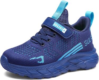 Дитячі кросівки для хлопчиків та дівчаток, унісекс, з кріпленням на липучці, зала/вулиця, сітка, дихаючі, легкі, фітнес, спорт, біг, темно-синій, 32 EU