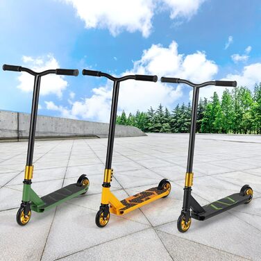 COSTWAY Стантер скутер з 360° поворотом, колеса 110 мм PU, підшипники ABEC-7, алюмінієва дека, вантажопідйомність 100 кг, для дітей від 10 років, жовтий