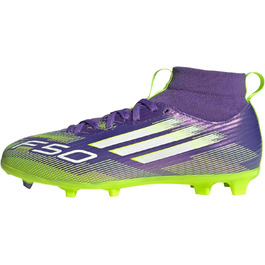 Дитячі футбольні бутси adidas F50 League Mid для гри на твердих/багатоповерххових покриттях, розмір 38 EU, колір Purple Rush Cloud White Lucid Lemon