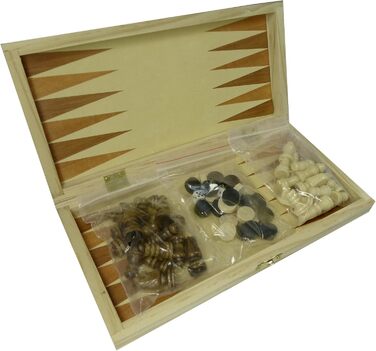 Шашки, шахи, бейсбол - ігровий набір 3 в 1 C&T у дерев'яній складаній коробці (24 см)