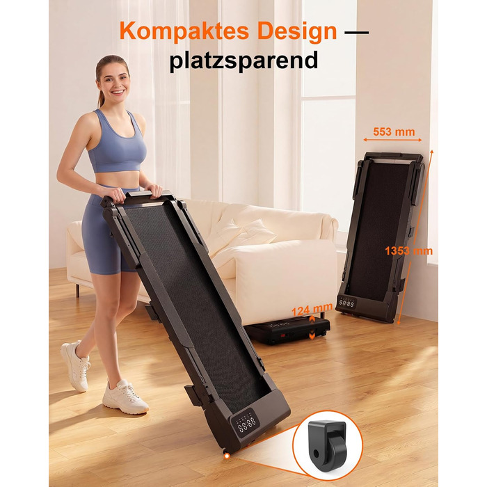 Бігова доріжка Superun Walking Pad з нахилом 6%, для дому, з додатком, до 136 кг, чорна. Швидкість до 12 км/год, режим для роботи за столом.