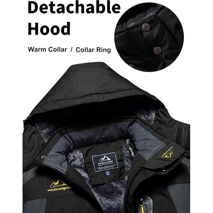 Чоловіча флісова куртка MAGCOMSEN на зиму. Тепла, з підкладкою, для катання на лижах, туризму та кемпінгу. Вітро- та водонепроникна, з капюшоном. Розмір XL, чорно-сіра.