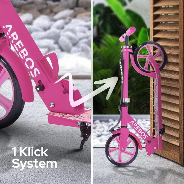 Самокат AREBOS Cityroller для дітей і дорослих, складаний, з регульованою висотою, XXL колесами, ременем для перенесення, гальмом, до 100 кг