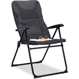 Крісло для кемпінгу Relaxdays Comfort, регульоване, сіре, для риболовлі, складна конструкція