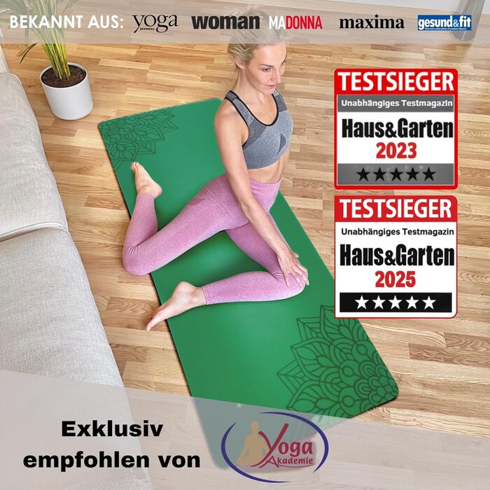 Килимок для йоги з натурального каучуку | Нековзний | ECO PU поверхня з ULTRA GRIP | 183x68 см, 4 мм, зелений, з мандалою | з ремінцем для перенесення