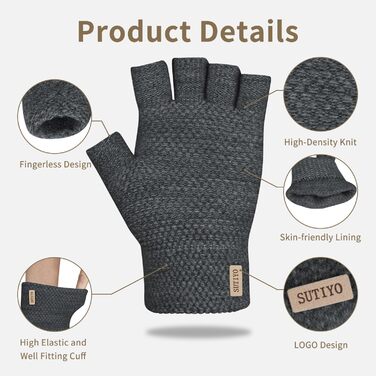 Кашемірові рукавички без пальців SUTIYO для чоловіків та жінок, теплі рукавички без пальців для водіння, їзди на велосипеді, спорту (темно-сірий)