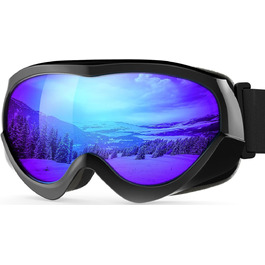 Дитяча лижна маска OutdoorMaster з UV-захистом, сумісна з шоломом, чорна оправа, REVO-синя лінза VLT 15%