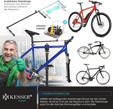 Підставка для збирання велосипедів KESSER® Profi Alu: міцна, 360° обертання, для гірських та електровелосипедів, з сумкою та набором для ремонту