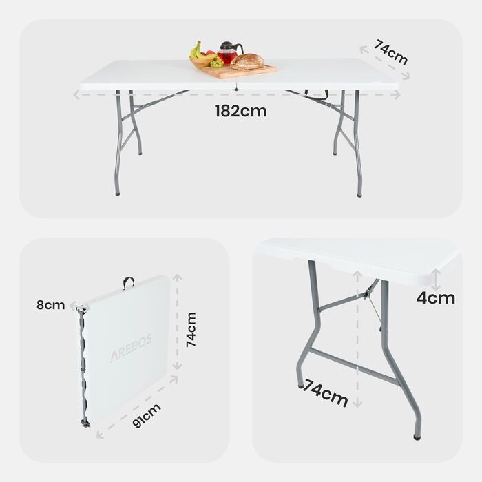 Складаний садовий стіл Arebos Buffettisch 182x74x74 см | Стіл для відпочинку, вечірок, кемпінгу | Білий