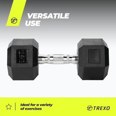 Гантеля TREXO Hexagon 12,5 кг, шестигранна, гумова, чавунна, для силових тренувань вдома, з ергономічною ручкою