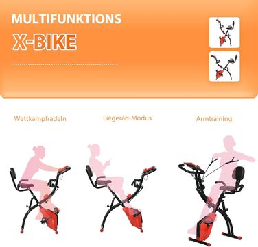 Складаний велотренажер HOMCOM X-Bike 2-в-1 з LCD-дисплеєм, магнітним опором (8 рівнів), тросами для фітнесу, сталевий, 105x48x118 см